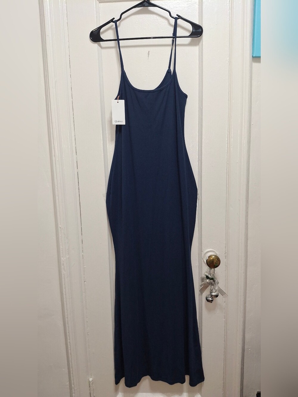 Quince Tencel Rib Knit Maxi Slip Dress Navy Blue XL NWT Lyocell MSRP $80